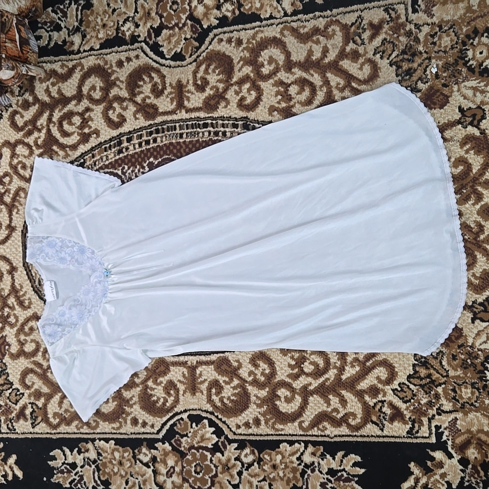 Vintage Vanity Fair Floral Lace Slip Nightgown Nighty Sheer Blue Retro